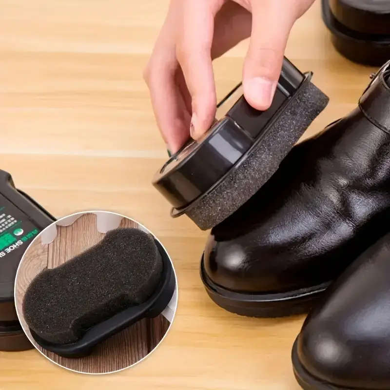 1pc Double-Sided Portable Shoe Polish Sponge Quick Decontamination Colorless Faux Leather Cleaner Co