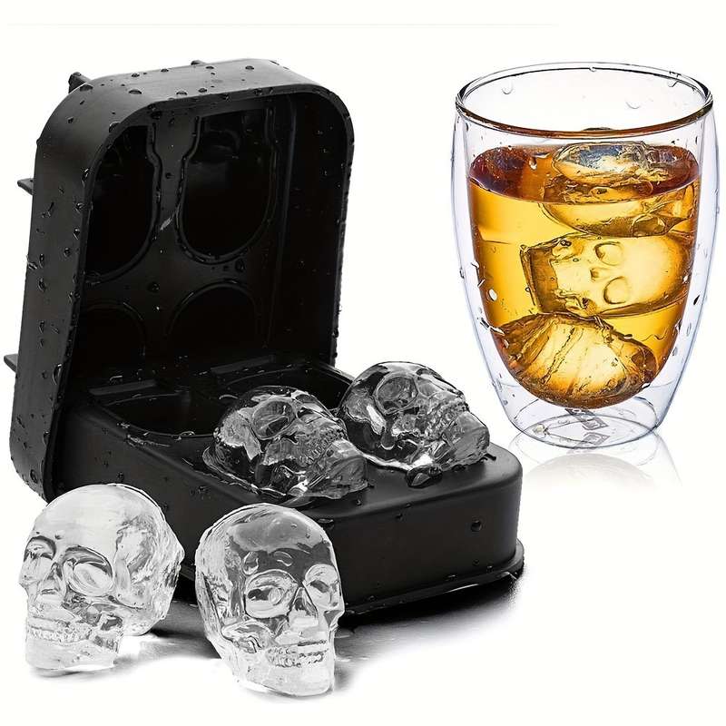 1pc Skull-Shaped Silicone Ice Cube Tray 4-Cavity DIY Mold for Whiskey Cocktails Perfect fo