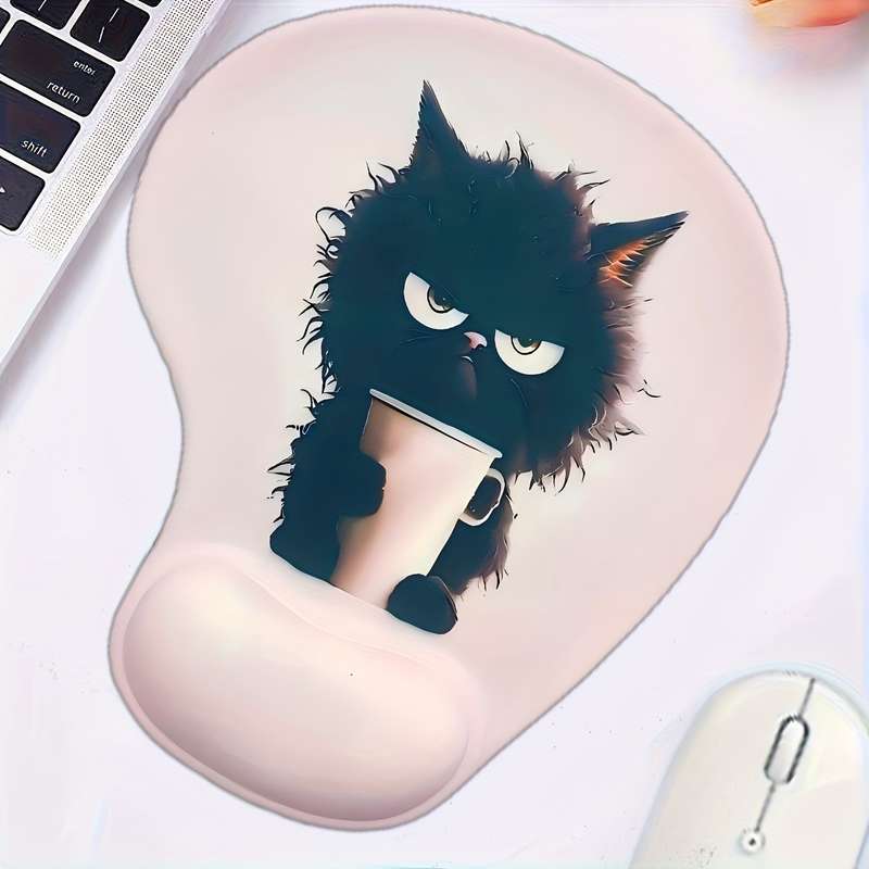 1pc Ergonomic Silicone Mouse Pad with Cute Cat Design Pink Non-Slip Base Wrist Suppor