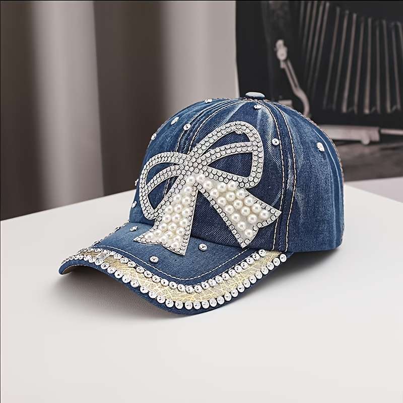 1pc Acrylic Baseball Cap with Hand- Bow Adjustable Sun Hat for Women High Quality Stretchy