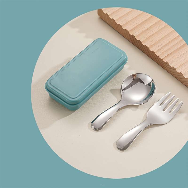 3pcs Set Stainless Steel Short Handle Spoon and Fork Portable Teaspoon for Milk Powder Ice Cr