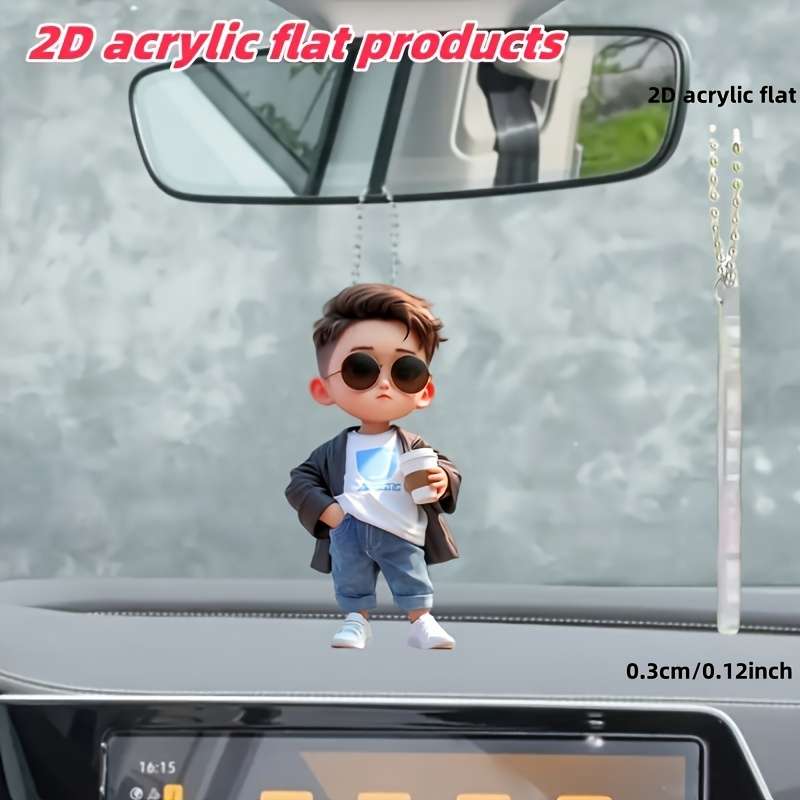 1pc 2D Flat   Cool Glasses Boy Acrylic Car Pendant  Design Multi-Functional Decorativ