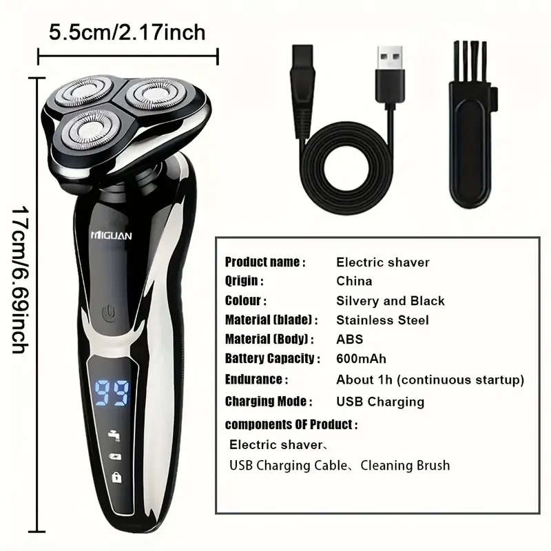 1pc Electric Shaver for Man Men'S Razor 600mAh Rechargeable Lithium Battery LED Display Stainless St