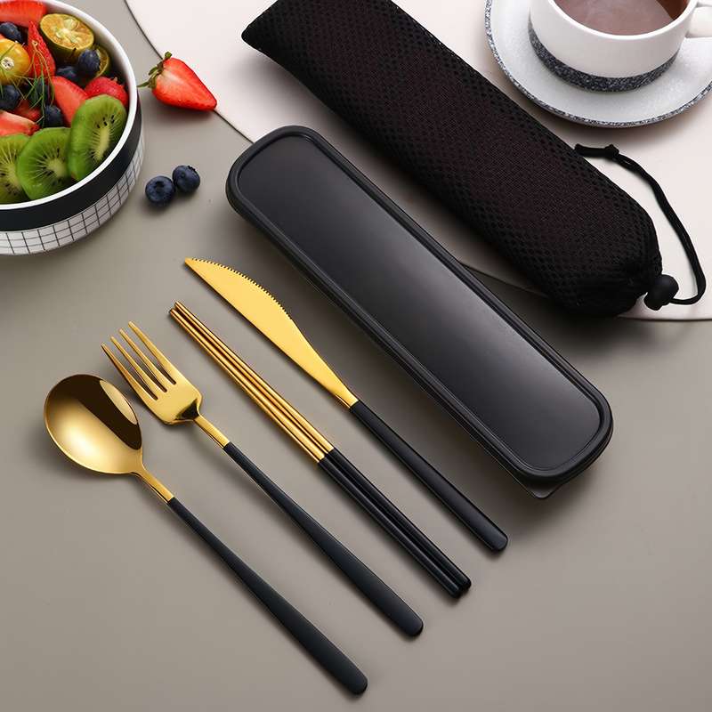 4pcs Stainless Steel Cutlery Set with Glossy and Thickened Round Handle Dinner Knife Chopstick
