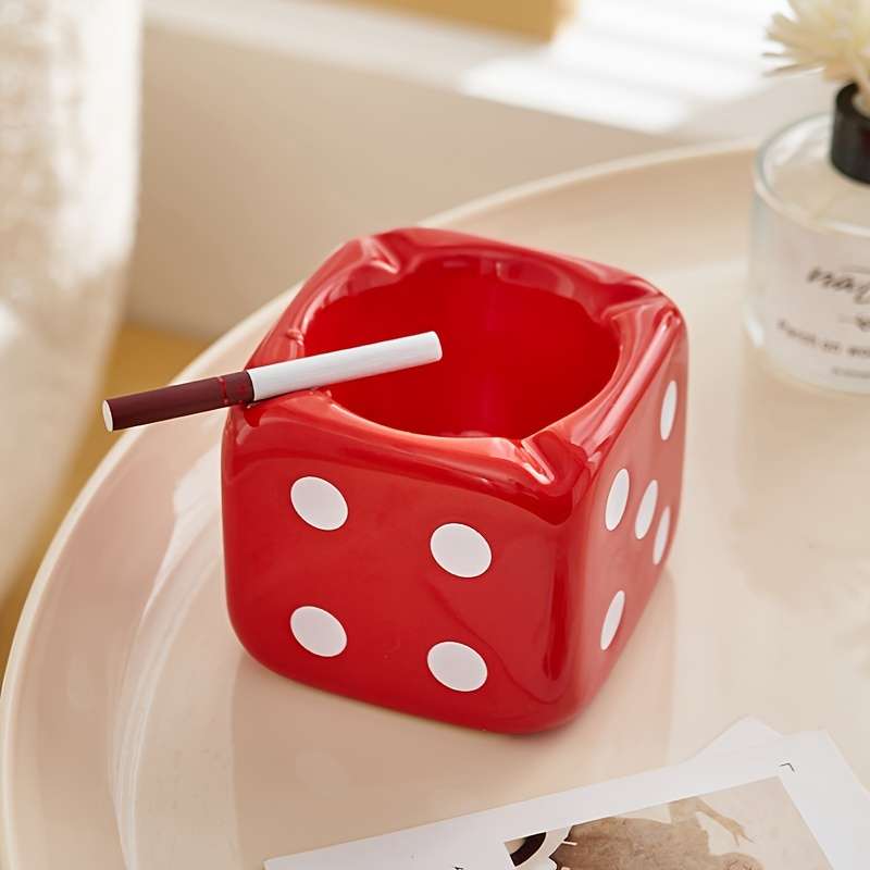 1pc Premium Ceramic Dice Ashtray for Living Room Coffee Table Rectangular Decorative Art Home Deco