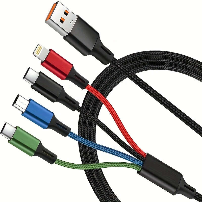1pc Double Type C 4-In-1 Braided Multi-Fast Charging Cable Multiple Charging Cables High-Speed Data