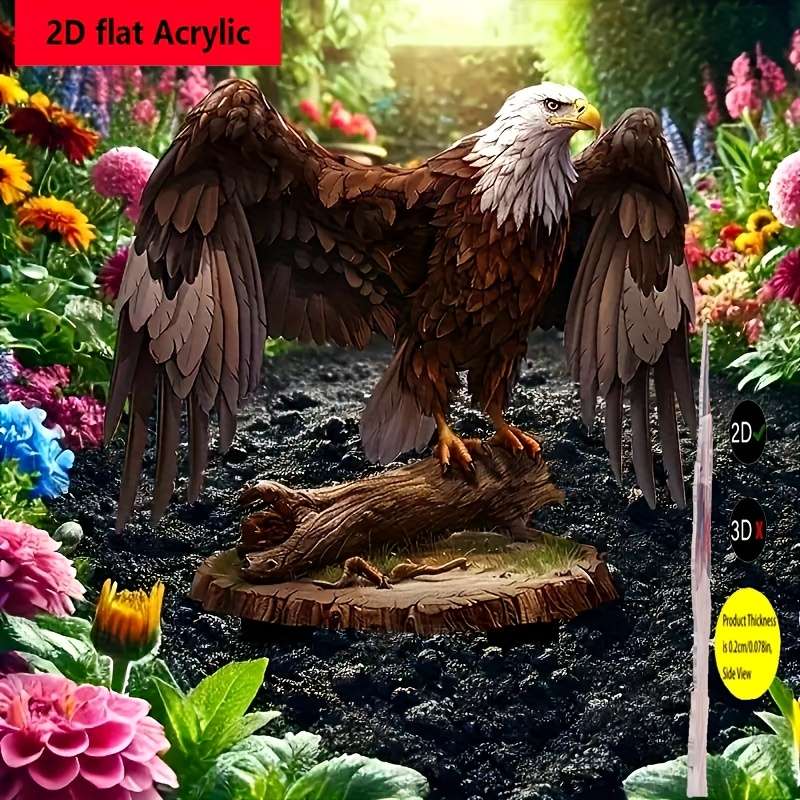 1pc 2D Flat    Eagle-Shaped Acrylic Garden Stake Artistic Animal-Themed Outdoor Decorat