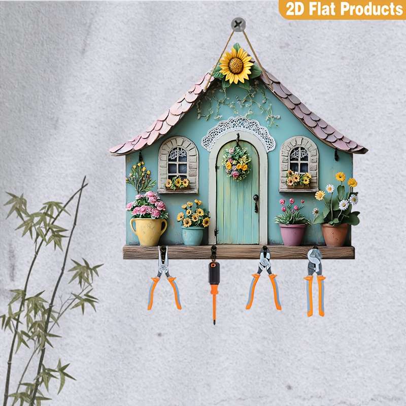 A Piece of Minimalist Colorful Wooden House Key Holder with Four Metal Hooks (30.0cm X 24.99cm) Sui