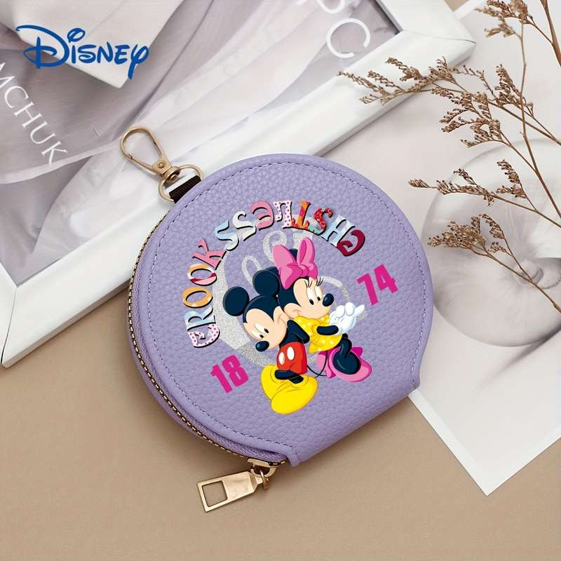 1pc Disney Mickey Minnie Mouse Mini Coin Purse Multi-Color Round Wallet with Keychain Secure
