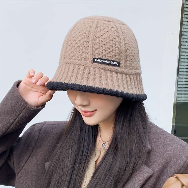 1pc Women'S Acrylic Knit Fisherman'S Hat Lightweight Fitted Solid Color Urban Style Hand