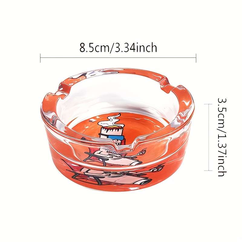 1pc Cartoon Theme Round Glass Ashtray Suitable for Smokers' Tobacco Accessories 85mm Round Ashtra