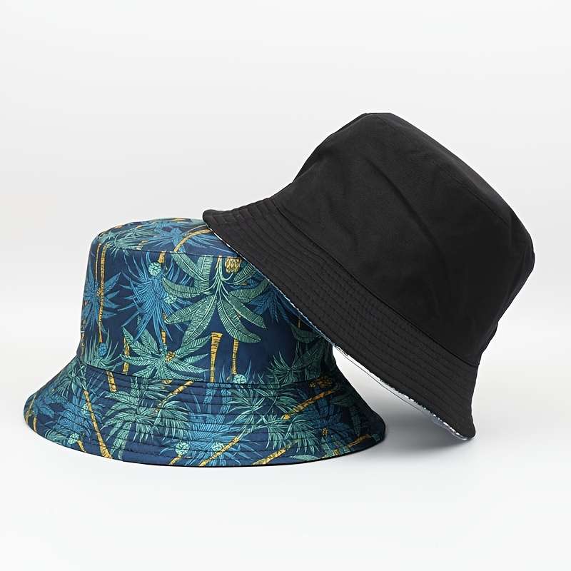 1pc New Korean version of leaf fisherman hat with coconut tree double-sided bucket hat for men and