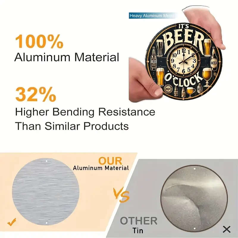 1pc Beer Not Real Clock Aluminum Sign for Room Decoration Wall Decoration Bathroom Decoration Bar De
