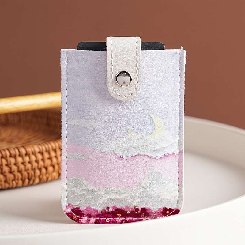 1pc Fashion Style Pull Out Card Bag Multi Card Slot Portable Small with Snap Closure and Polyes