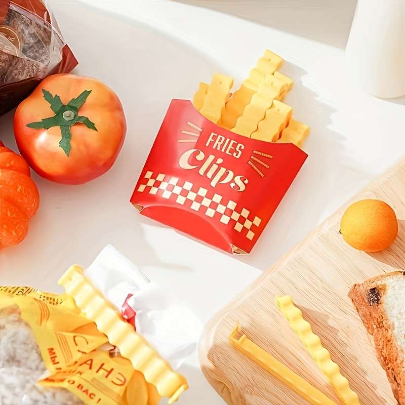 12-Pack Acrylic French Fry Shaped Bag Clips Magnetic Food Bag Sealers for Freshness Kitchen A