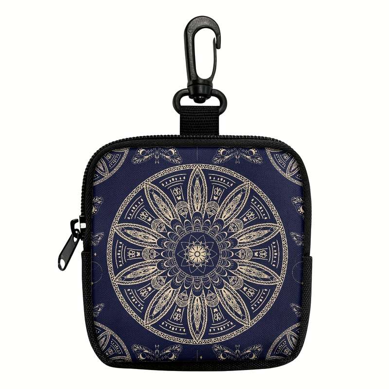 1pc Mandala Flower Coin Purse with Hook Stylish Polyester Earphone Key Organizer Zippered Trav