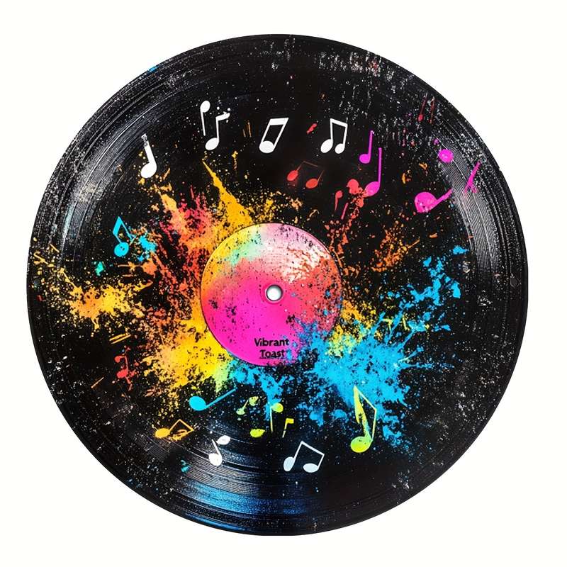 1pc 1 Retro Vinyl Record-Themed Wooden Wall Decor Colorful Splatter Musical Notes Round Plaque