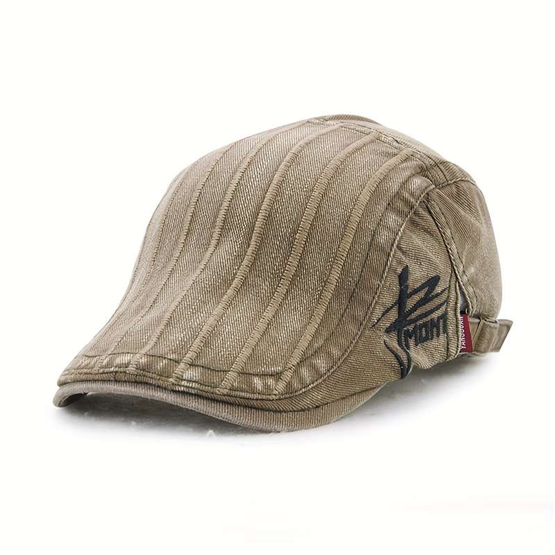 1pc Vintage Cotton Newsboy Cap with Letters Adjustable Unisex Beret Hat for Men Women Soft S