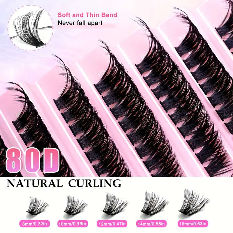 180 Clusters Of False Eyelashes 80D Mixed Length 8-16mm