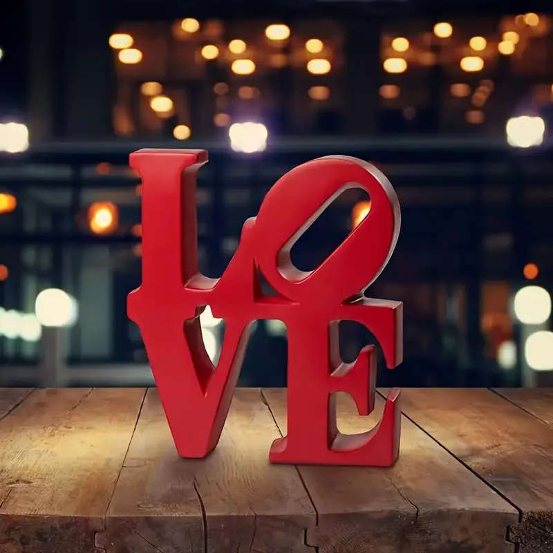 1pc Rustic Wooden LOVE Sign Red 3D Tabletop Decor with Rose Accents Festive Valentine'S Day Saint Ni