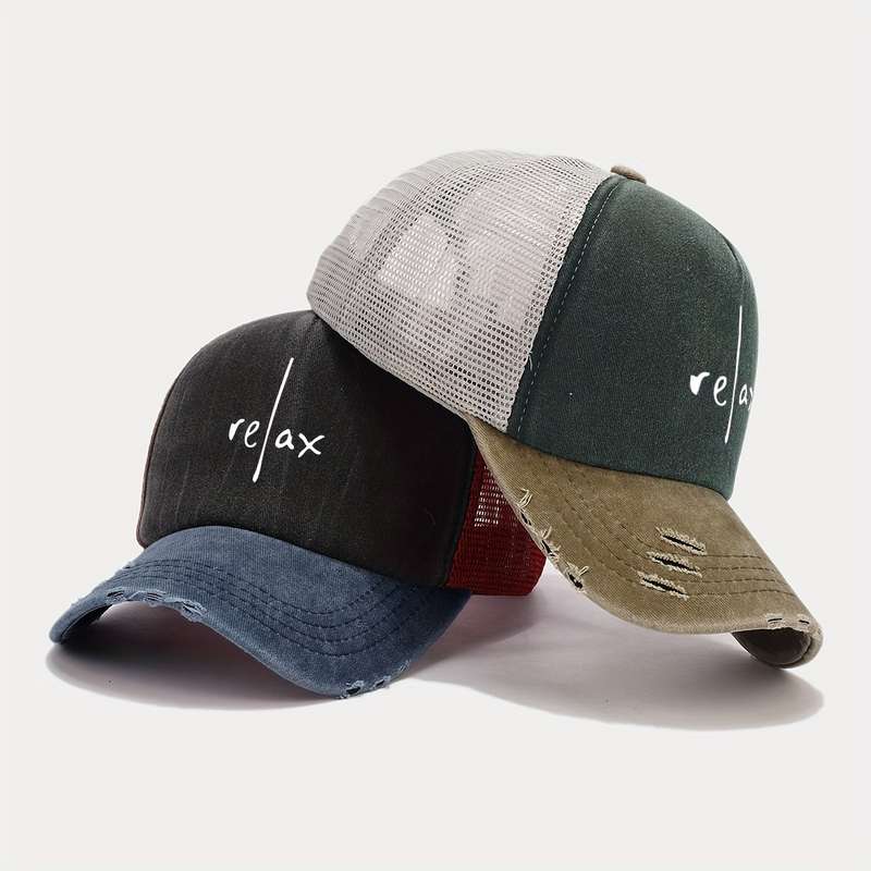 1pc RELAX" Artistic Letter Print Baseball Cap Multicolor Blend Trucker Hat Lightweight Breatha