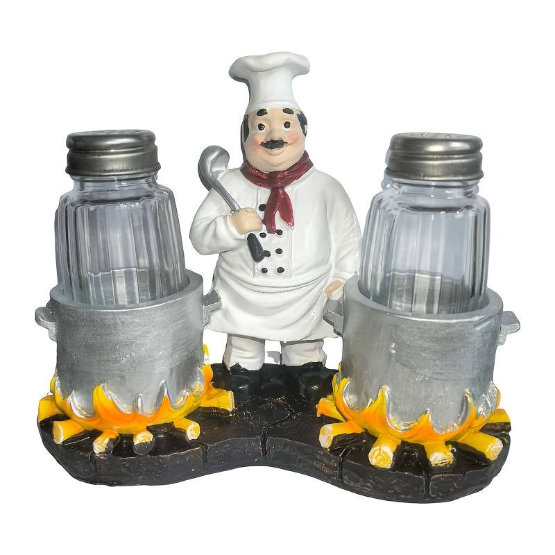 1pc Chef-Inspired Pepper Shaker Kitchen Decor Whimsical Resin Cookware Set with Lid Holder S