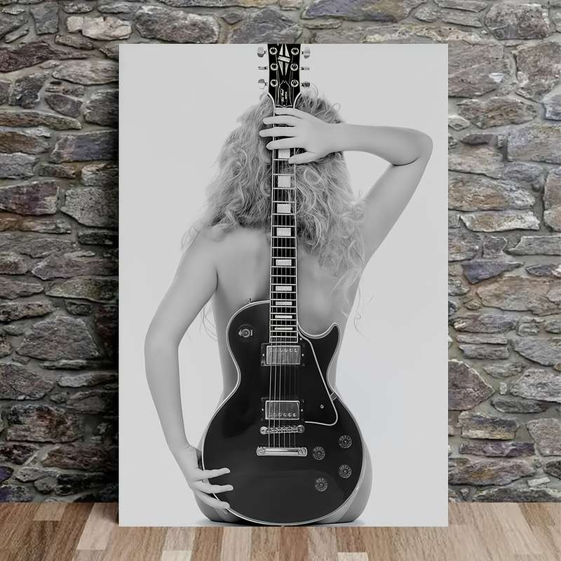 1pc Vintage Gibson Guitar Canvas Art Print Frameless 30.48x45.72 cm Poster Black White Music-I