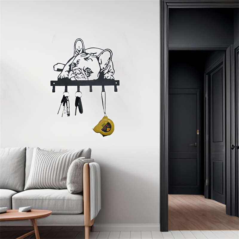 French Bulldog Metal Wall Hook 1-Pack Decorative Key Holder Artistic Puppy Design Coat Hat Rack M