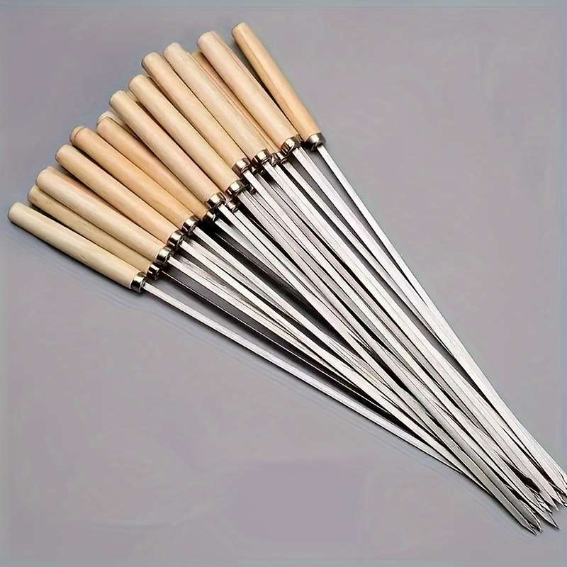20pcs Stainless Steel Skewers with Ergonomic Wooden Handles Durable Thick Grill Sticks for C