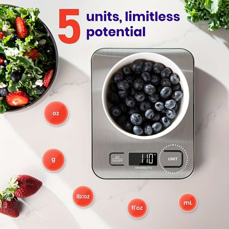 1pc High-Precision Stainless Steel 1pc Digital Kitchen Scale 22lb 10kg Capacity LCD Display Tar