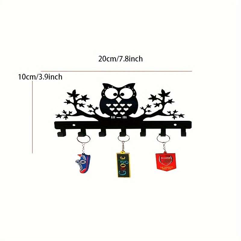 Charming Owl-Shaped Metal Wall Key Hook with 7 HooksEasy Install Powder-Coated Finish for Coats