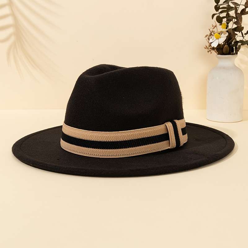 1pc Chic Women'S Fedora Hat with Striped Band Perfect for Outdoor Events Casual Wear And Parties