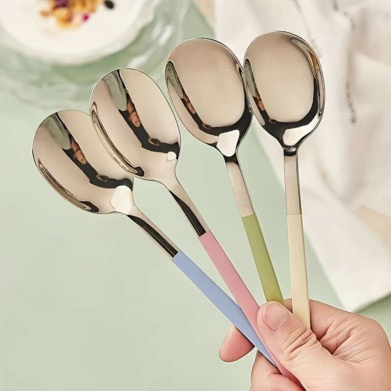 4pcs Set of Stainless Steel Spoons Dessert Spoons Coffee Spoons Mixing Spoons Perfect for H