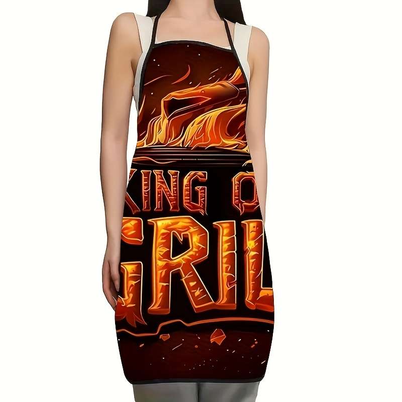 1pc Durable Polyester BBQ Apron Woven Grilling and Outdoor Cooking Apron with Beer and Pizza