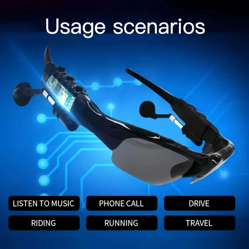 1pc Wireless Smart Glasses Headset Wireless Stereo Sound USB Rechargeable PVC Material Hands-Free Ca