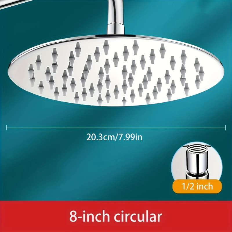 1pc High-Pressure Stainless Steel Shower Head 20cm Silicone Nozzle Enhanced Water Flow Easy Installa