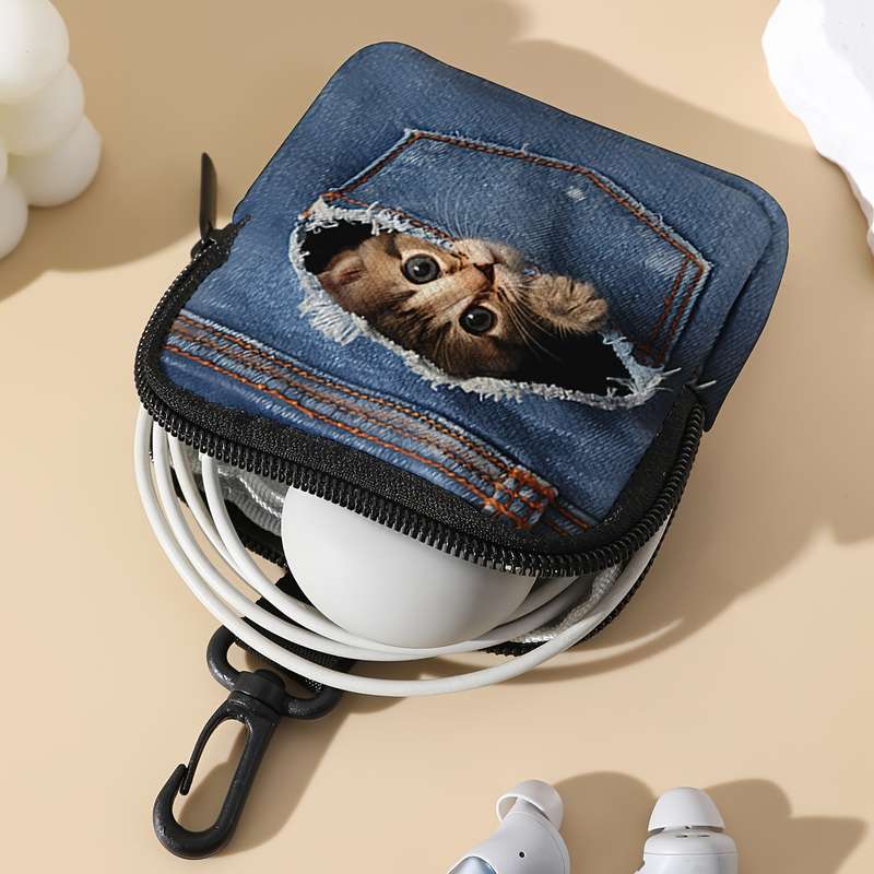 1pc Pack of 1 Pocket Change Wallet with Kitten Pattern Print with Buckle and Zipper Pockets Mult
