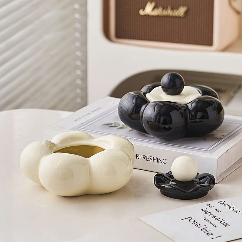 1pc Modern Geometric Ceramic Ashtray with Lid C Decorative Jewelry Storage for Bedroom Living Roo