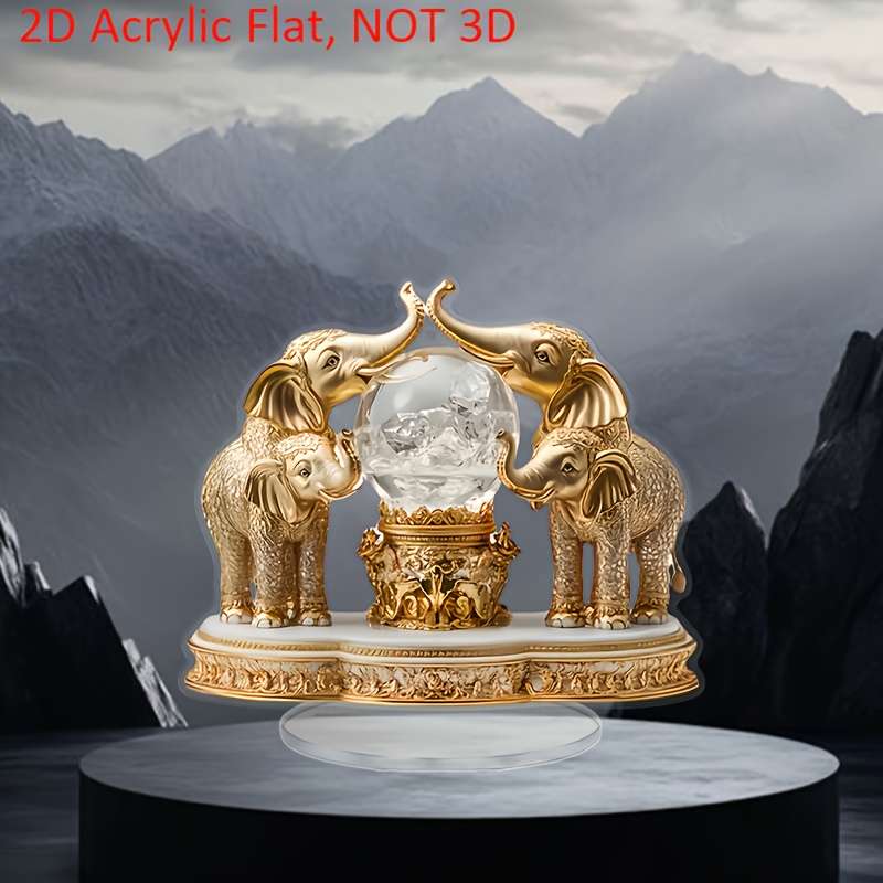 1pc 2D Flat  Bohemian  Acrylic Elephant Figurine with Crystal Ball Handcrafted Desktop Decor fo
