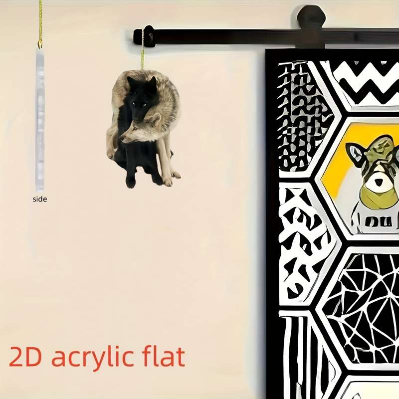 1pc 2D Flat  s Two Wolves in Different Colors  Acrylic Plane Pendant Home Garden Tre