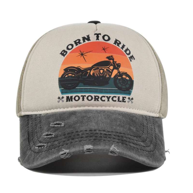 1pc Vintage Motorcycle Print Baseball Cap Distressed Trucker Hat for Men BORN to RIDE MOTORCYCL