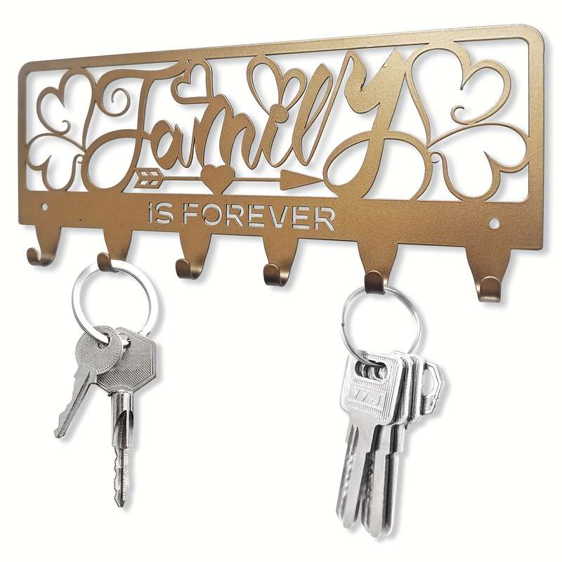 1pc Rustic Black Metal Key Holder with Family is Forever DesignWall Mounted Key Hooks