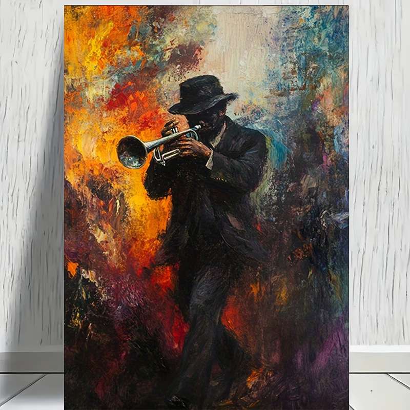 1pc  Frameless Canvas Poster 30.48x45.72cm Abstract Painting of a Jazz Musician Playing a Trum