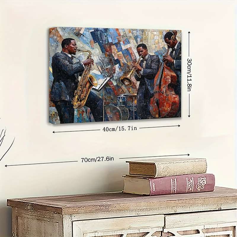 1pc  Vintage-Style Jazz Musicians Canvas Art   40x30cm Framed Wall Decor Featuring Saxophone Tr