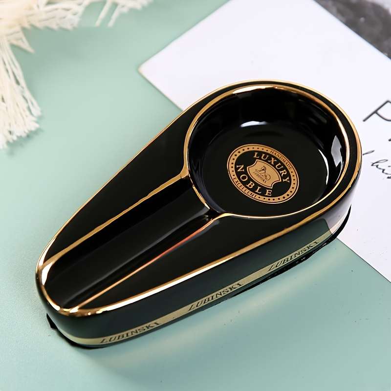 1pc Elegant Ceramic Cigar Ashtray Portable Creative Accessory for Smokers Ideal Living Room De