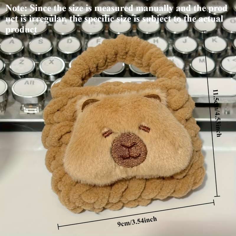 1pc Cute Capybara Cartoon Plush Coin Purse with Keychain Portable Mini Wallet for Earphones and C