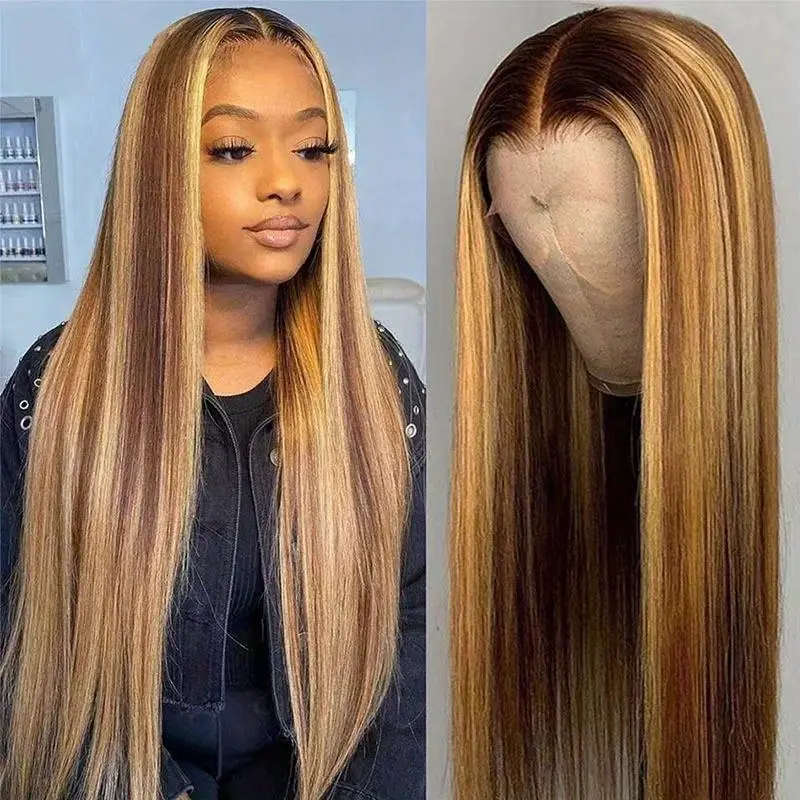 Long Straight Brown Blonde Synthetic Wig