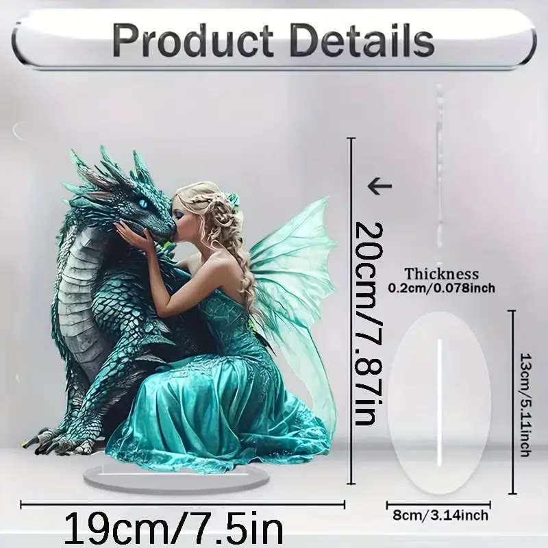 1pc 2D Flat Bohemian Style Acrylic Decorative Plaque Fantasy Elegant Dragon and Fairy Figurine Versa
