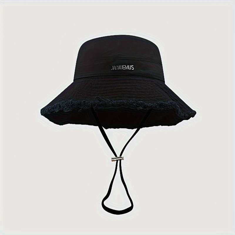 1pc Cotton Denim Bucket Hat with Raw Hem Adjustable 56-58cm Sun Protection for All Seasons Perf