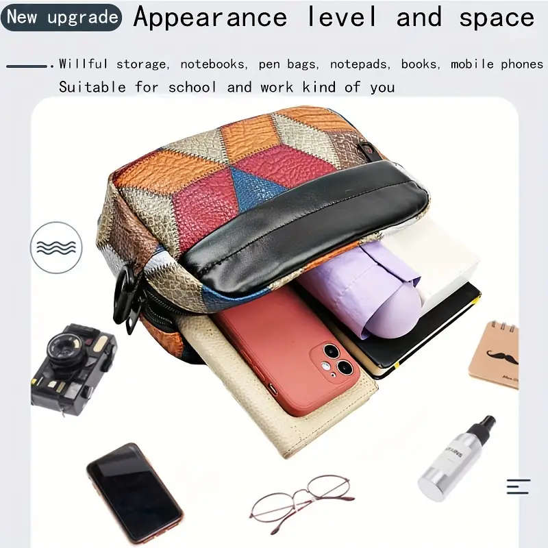 1pc Colorblock Faux Leather Crossbody Bag for Women Retro Fashion Small Square